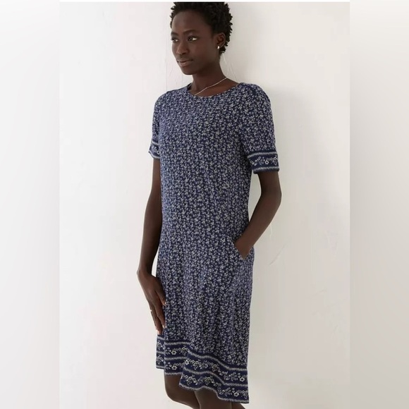 Fat Face Sz 12 Simone Jersey Wave Dot Dress Blue - Picture 2 of 13